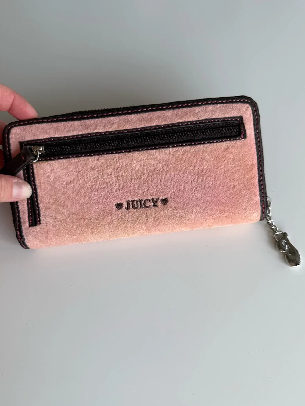 Vintage Juicy Couture Juicy Girl Pink Velour Crown Zip Wallet Y2K Princess